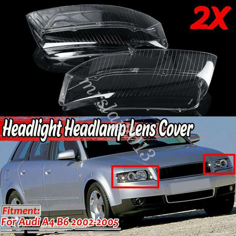ya 13 5.27.2 Pair for Audi for A4 B6 2002-2005 Headlight Headlamp Clear Lens Cover Left + Right