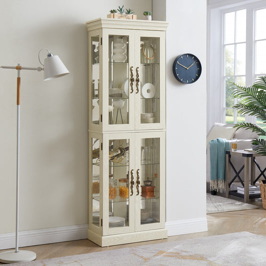 ya 28 White Lighted Glass Curio Cabinet Wood Frame, Display/Wine Storage, w/Bulb