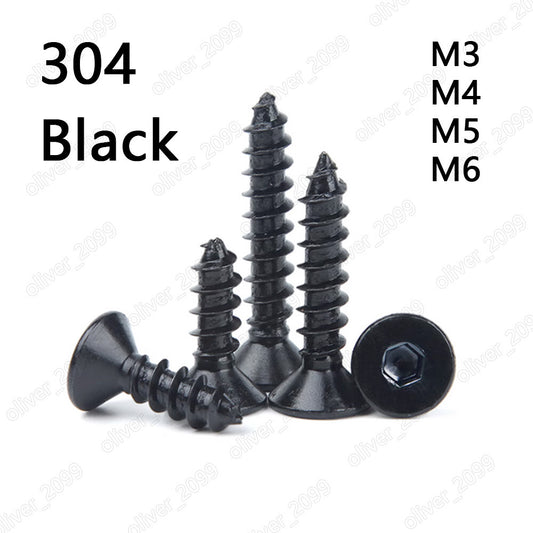 Black 304 Stainless Steel Hex Socket Countersunk Head Self Tapping Screws M3-M6