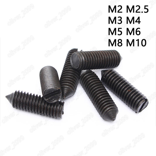 Black Steel Slotted Set Screws With Cone Point M2 M2.5 M3 M4 M5 M6 M8 M10