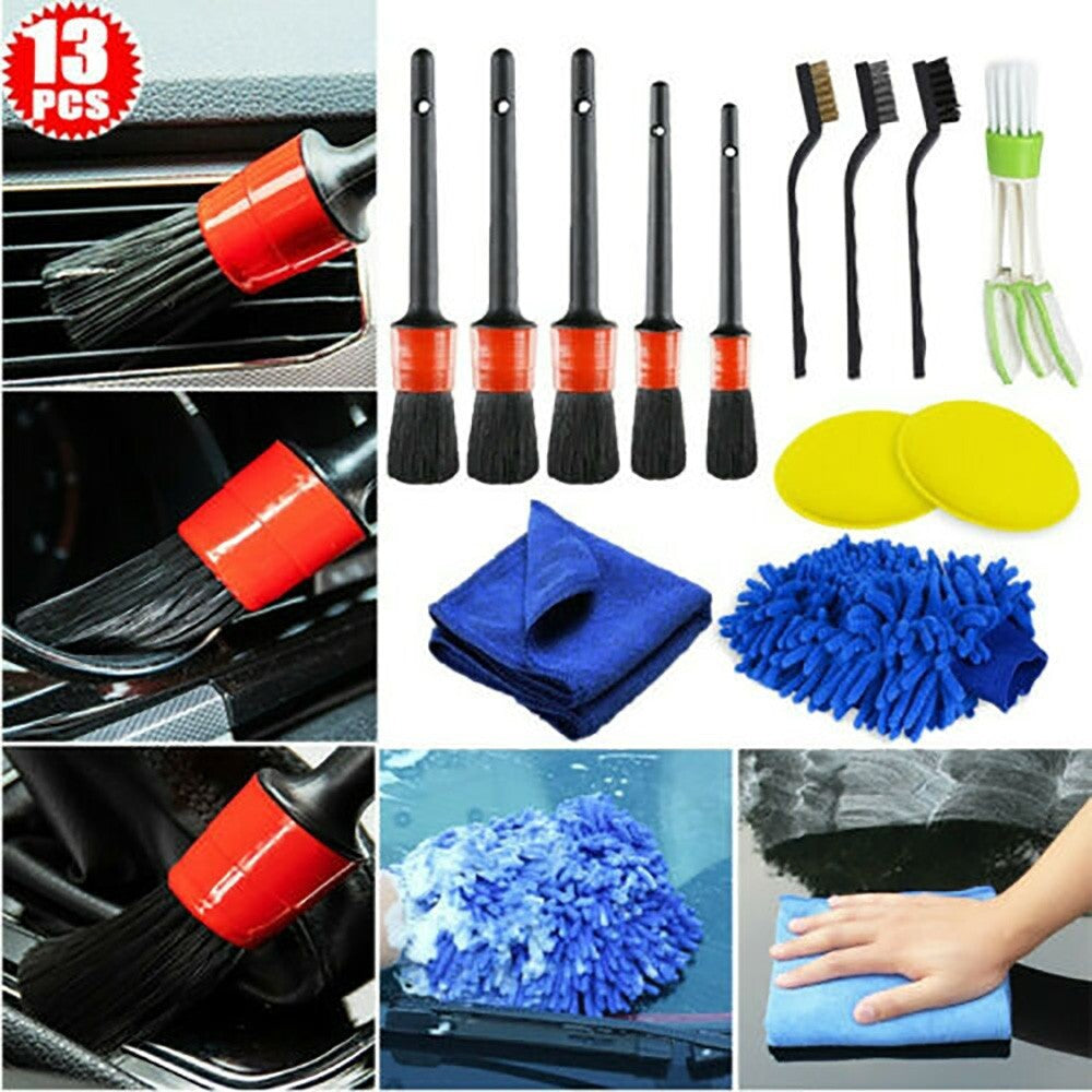 ya 5 8.7 13 Pcs Car Cleaning Kit Detail Brush Cleaning Gloves Car Cleaner Brush Set Kit