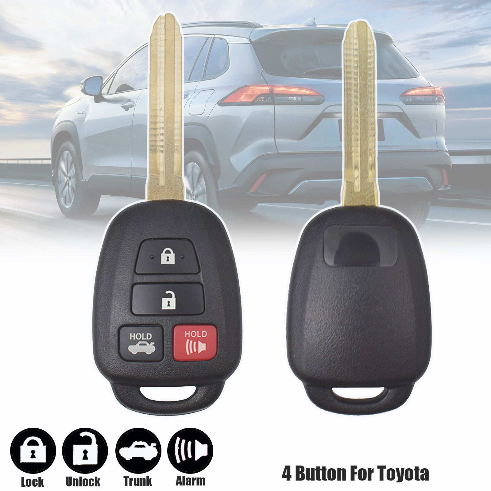 ya 5 8.7 Car Remote Key Fob Shell Case for Toyota for Camry for RAV4 for COROLLA 4 Button uncut Blade