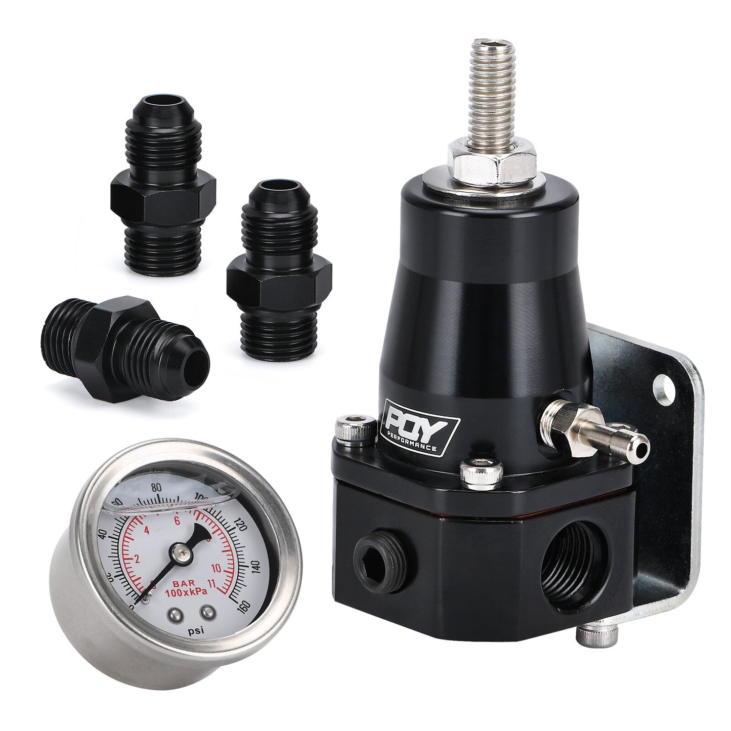 ya 10 5.29 BLACK Aluminum Adjustable FPR AN6 14-36PSI Fuel Pressure Regulator with Gauge