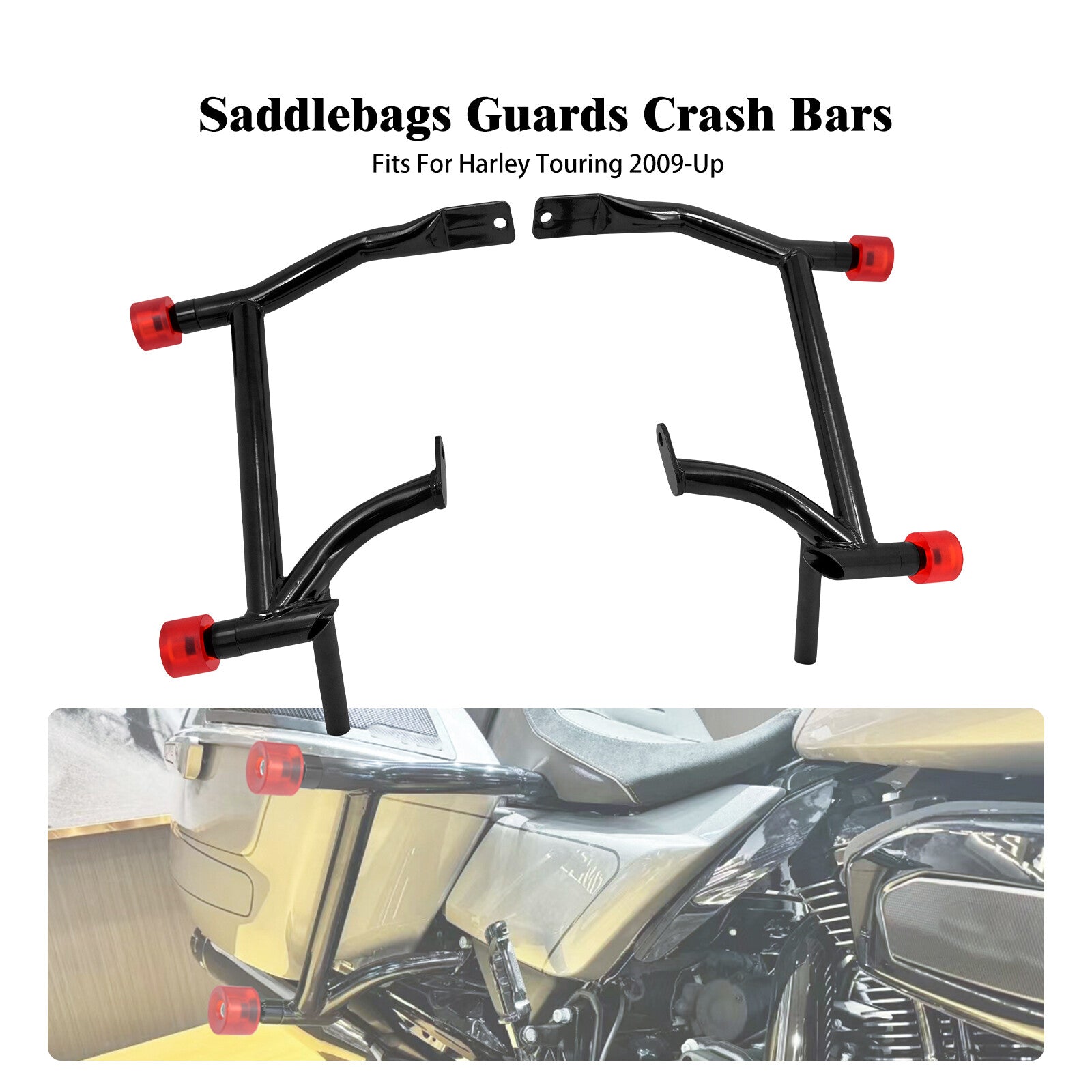 ya 27 7.20 Saddlebag Guards Crash Bars w/ Red Guard Balls for Harley Road Electra Glide 09+