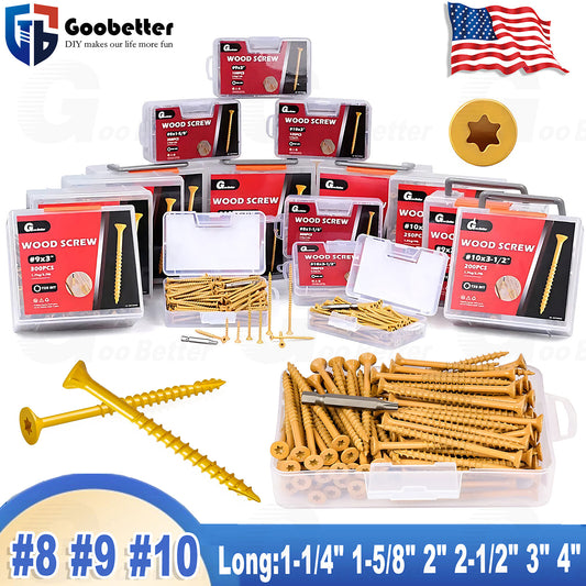 #8 #9 #10 Deck Screws Kit Torx Self Tapping Wood Long Screws for Cabinet Drywall