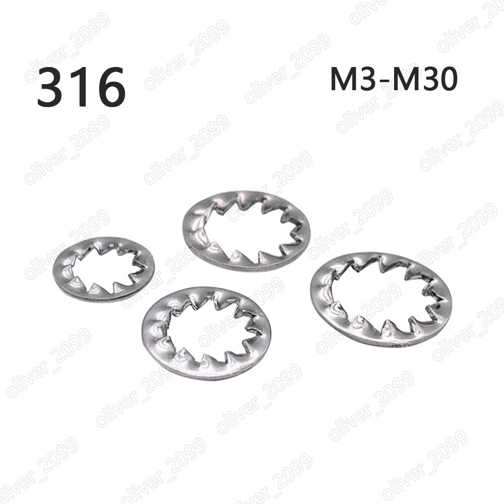 316 Stainless Steel Serrated Lock Washers Internal Teeth M3 M4 M5 M6 M8 M10 M30