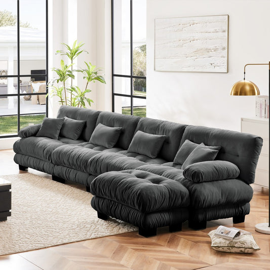 ya 28 Chenille Modular L-Shaped Sectional Gray Sofa, 4-Seater Cloud Couch w/ Ottoman