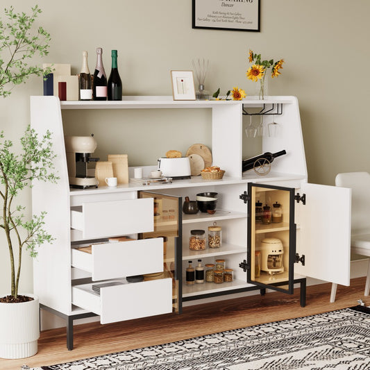 ya 28 Sideboard Modern - 3 Drawers, Glass Door Locker, Wine Glass Storage Side Cabinet