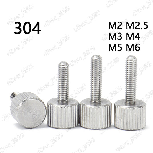 304 Stainless Steel Thumb Screws Knurled Flat Head M2 M2.5 M3 M4 M5 M6