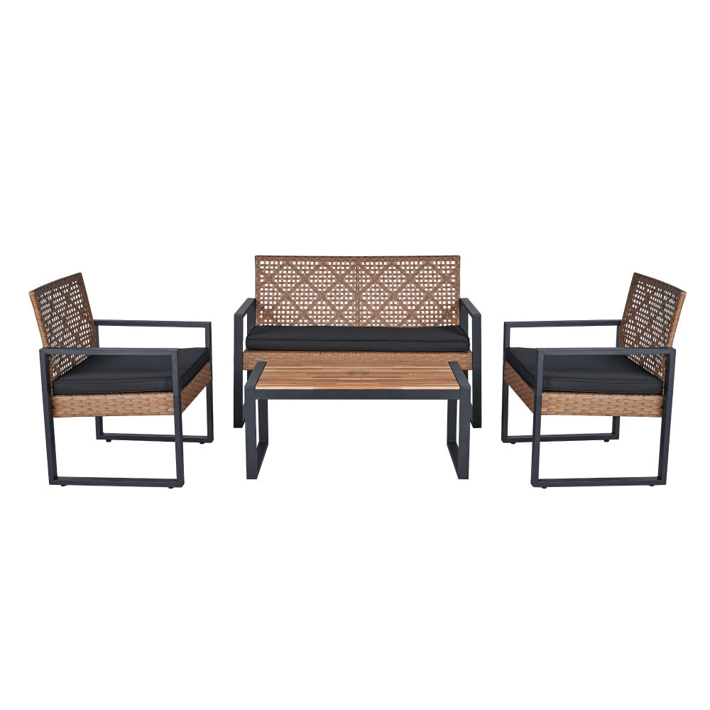 ya 28 For Garden/Backyard Modern 4-Piece Patio Furniture Set - Acacia Wood Top,Brown