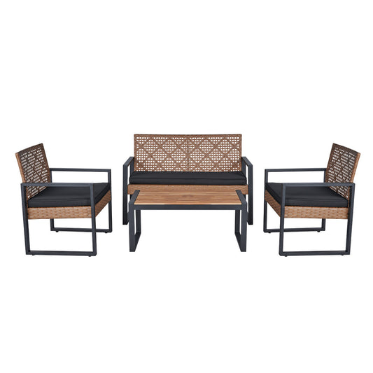 ya 28 For Garden/Backyard Modern 4-Piece Patio Furniture Set - Acacia Wood Top,Brown