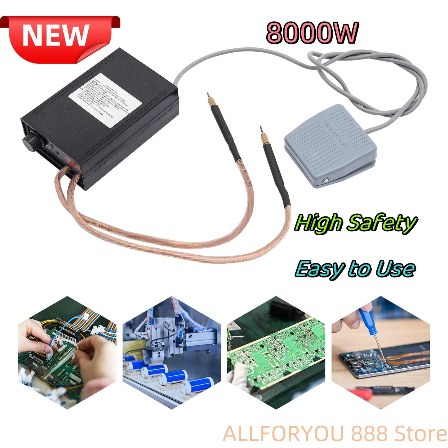 8000 Watt Dual Pulse Spot Welder with Pedal Switch 9 Positions Adjustable