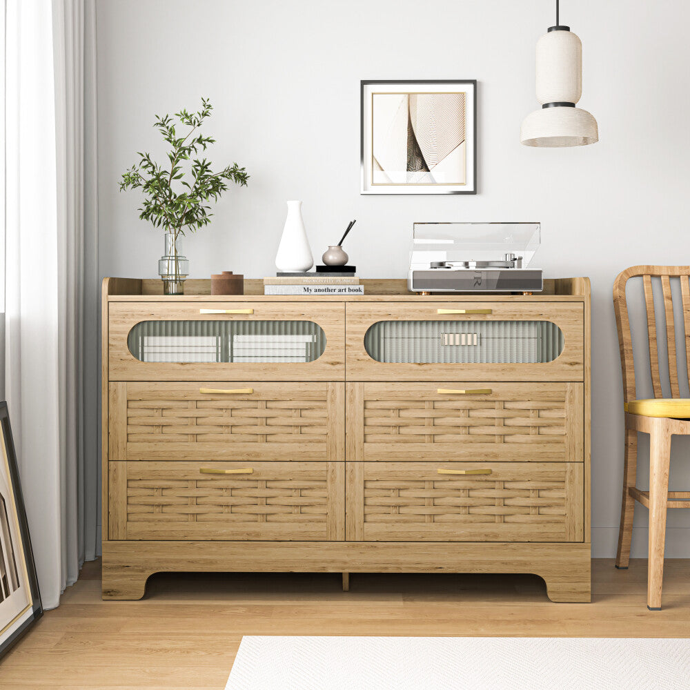 ya 28 Wood 6 Drawer Dresser Modern Storage, Large Double Dresser with Wide Drawers