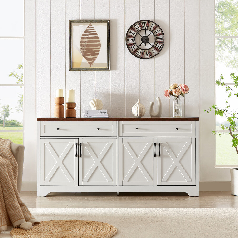 ya 28 61 White TV Stand Multifunctional Combo w/Large Storage Cabinet