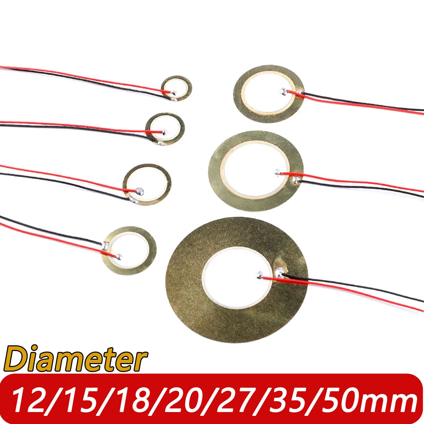 Gold Piezoelectric Ceramic Copper Buzzer Passive Piezo Disc 12mm, 15mm to 50mm