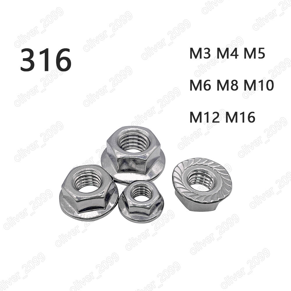 316 Stainless Steel Hex Flange Nuts Serrated Lock Nut M3 M4 M5 M6 M8 M10 M12 M16