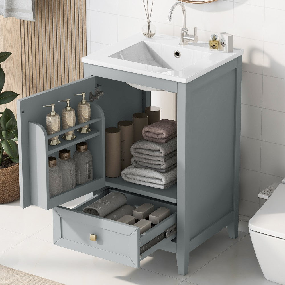 ya 28 20 Bathroom Vanity with Sink - Soft Closing Door, Storage Rack, 1 Drawer Grey