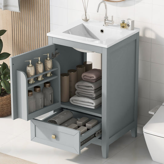ya 28 20 Bathroom Vanity with Sink - Soft Closing Door, Storage Rack, 1 Drawer Grey