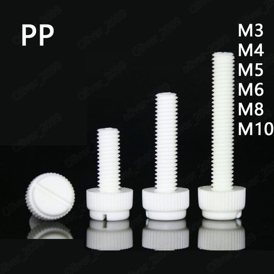 PP Polypropylene Plastic Slotted Cheese Knurled Head Hand Screws M3 M4 M5 M6 M8