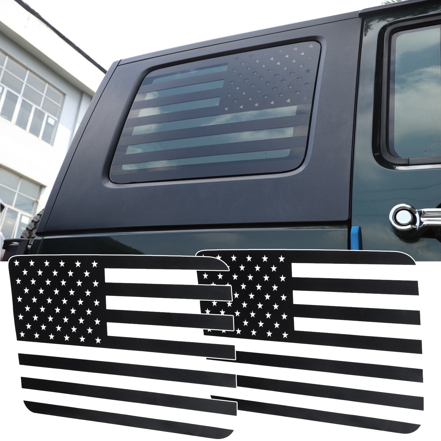 ya 5 8.7 for Jeep for Wrangler JK 2007 2008 2009 2010 Rear Window USA Flag Decals Stickers x2