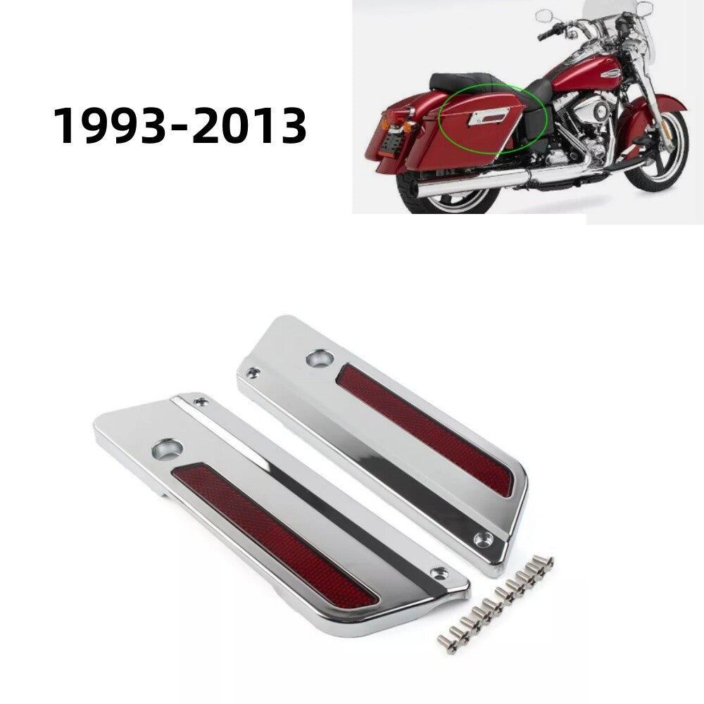 ya 12 5.21 Chrome saddle bag protective latch cover with red reflector suitable for Harley Touring '93-'13