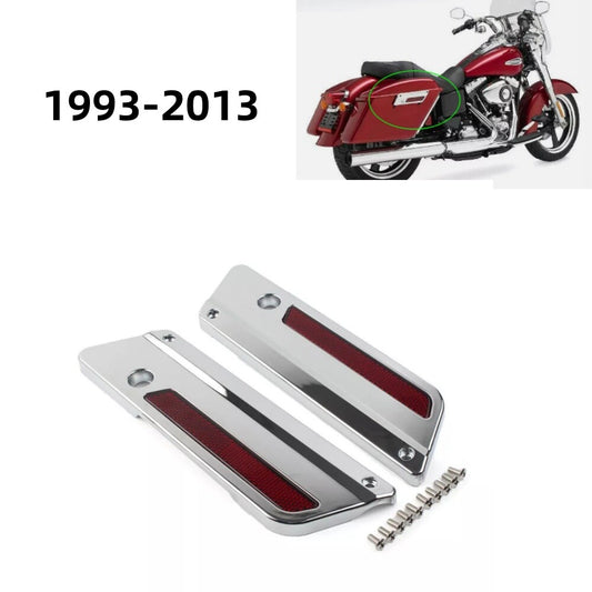 ya 12 5.21 Chrome saddle bag protective latch cover with red reflector suitable for Harley Touring '93-'13