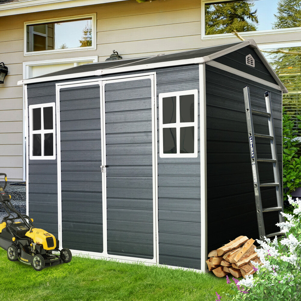 ya 28 8x6ft Resin Outdoor Storage Shed Waterproof,Lockable Door, 2 Windows, Black