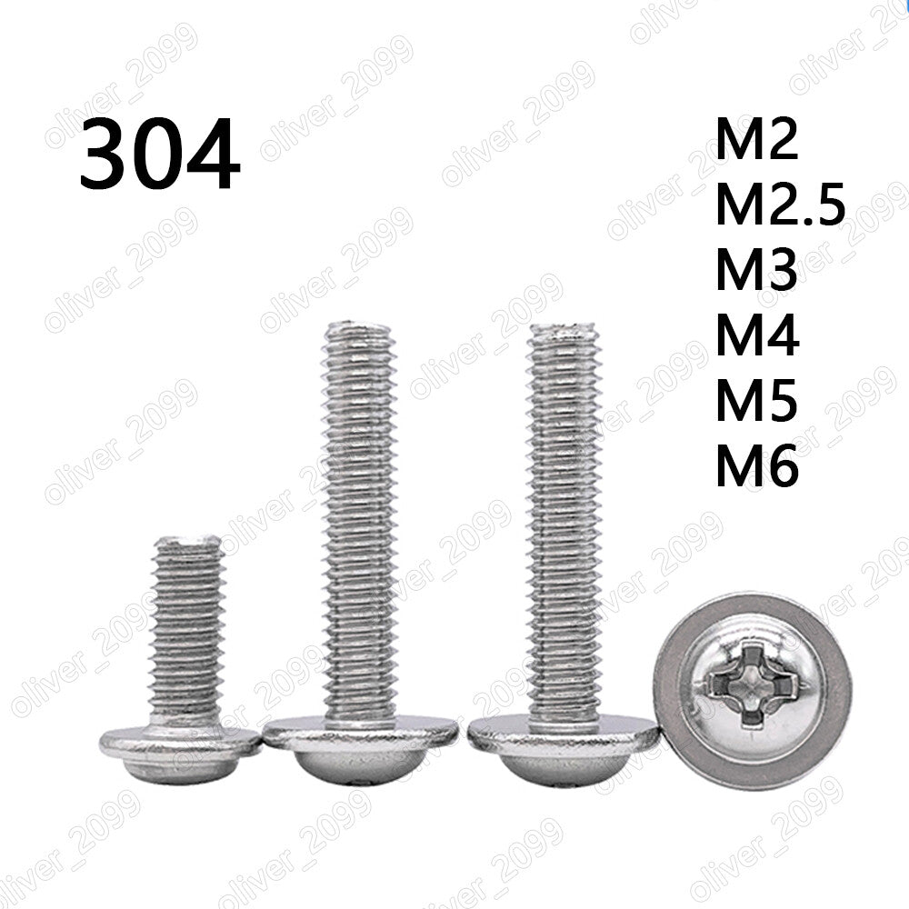 M2 M2.5 M3 M4 M5 M6 304 Stainless Steel Cross Recess Pan Head Screws With Collar