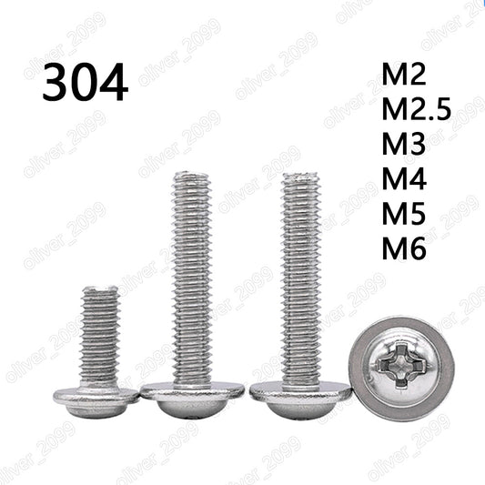M2 M2.5 M3 M4 M5 M6 304 Stainless Steel Cross Recess Pan Head Screws With Collar