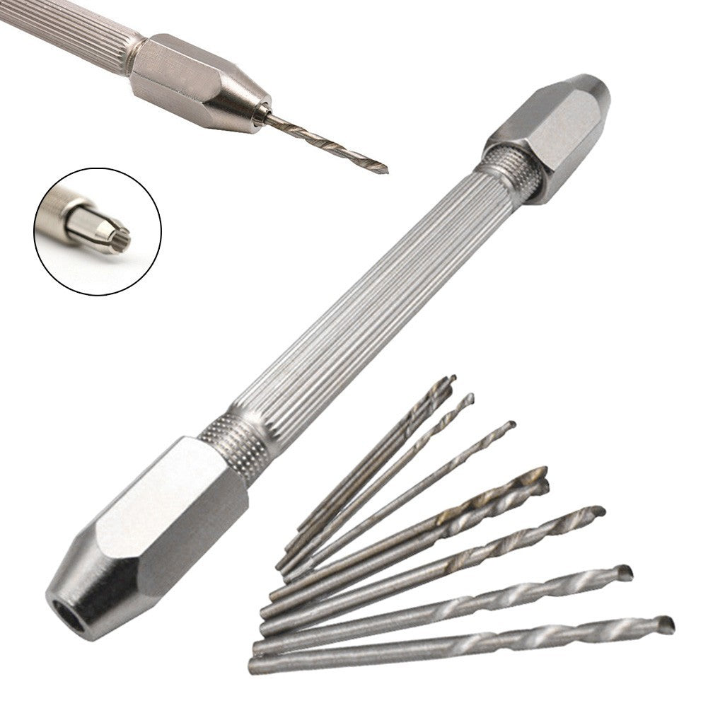 ya 25 Double End Pin Vise Hand Chuck + 10 Drill Bit Jewelry Watch Repair Maintain Tool