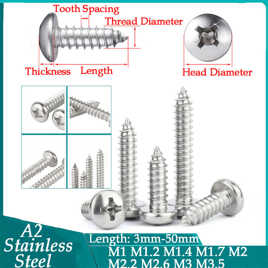 M1-M3.5 Thread Dia A2 Stainless Steel Phillips Pan Head Self Tapping Wood Screws