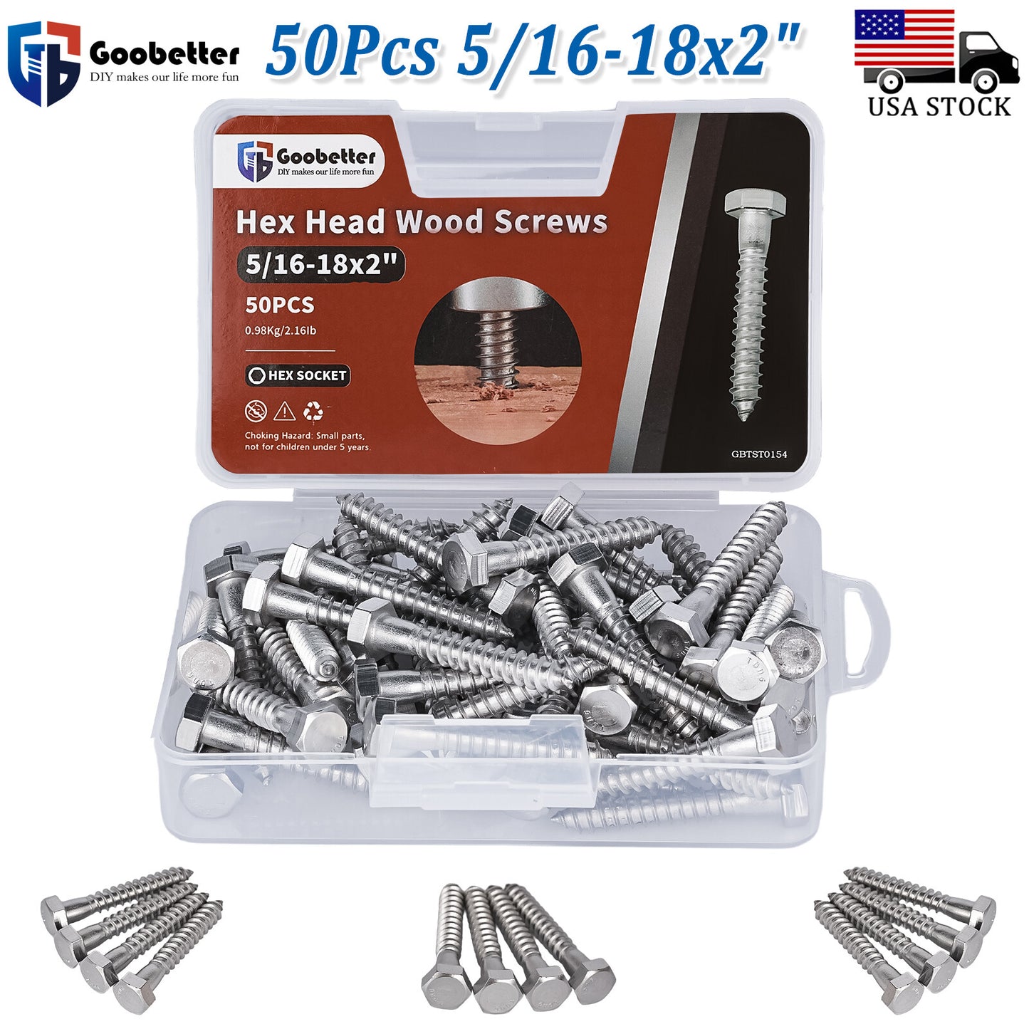 5/16  Hex Head Lag Bolts Screws 304 Stainless Steel Wood Screws Hex Head Screws