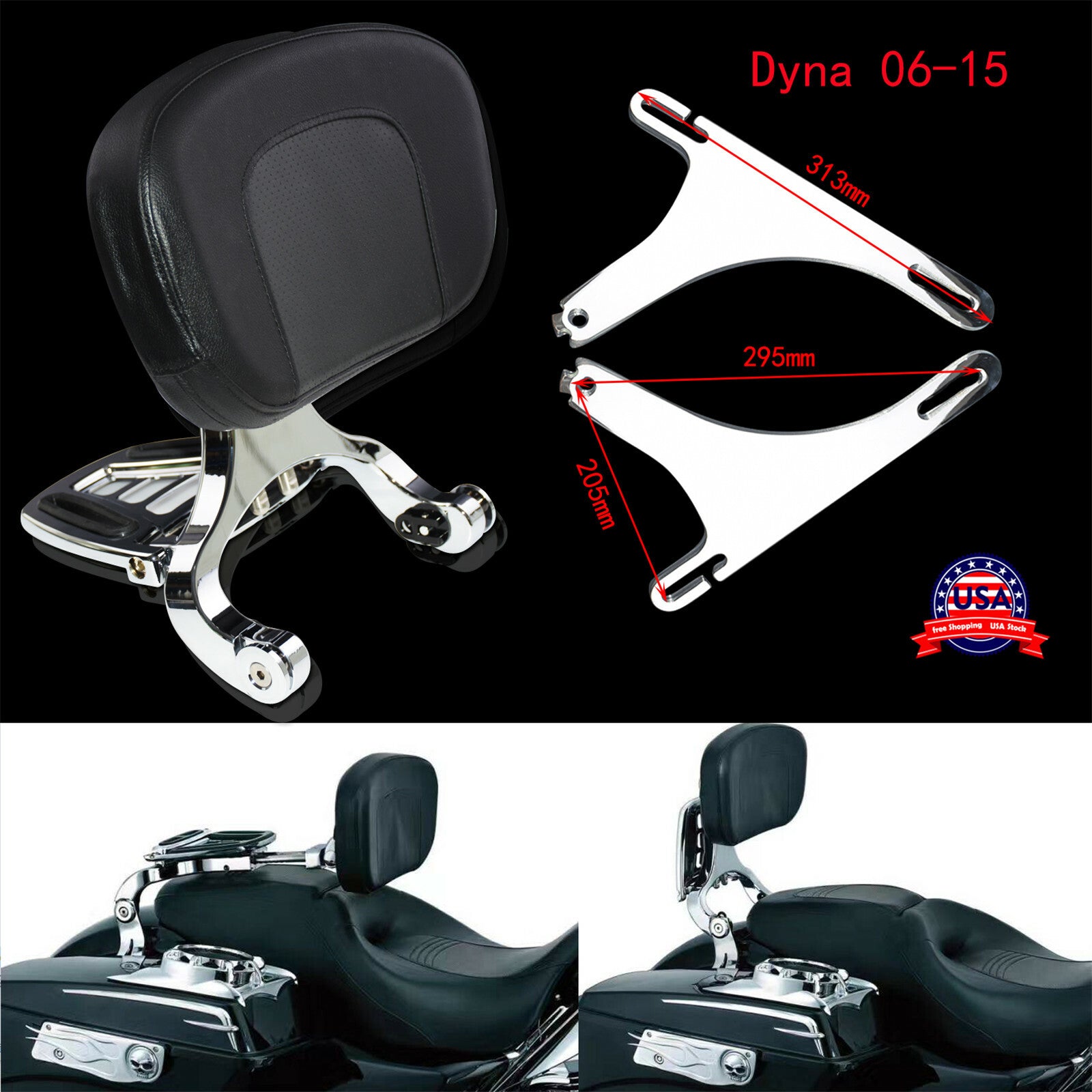 ya 3 6.25.3 Adjustable Multi-Purpose Driver & Passenger Backrest Fit for Harley Dyna 06-17