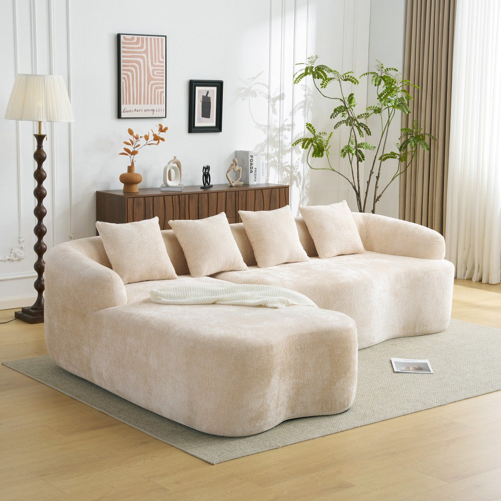 ya 28 Full Compression Beige L-Shape Sectional Chaise Sofa,Modular Chenille for Parlor
