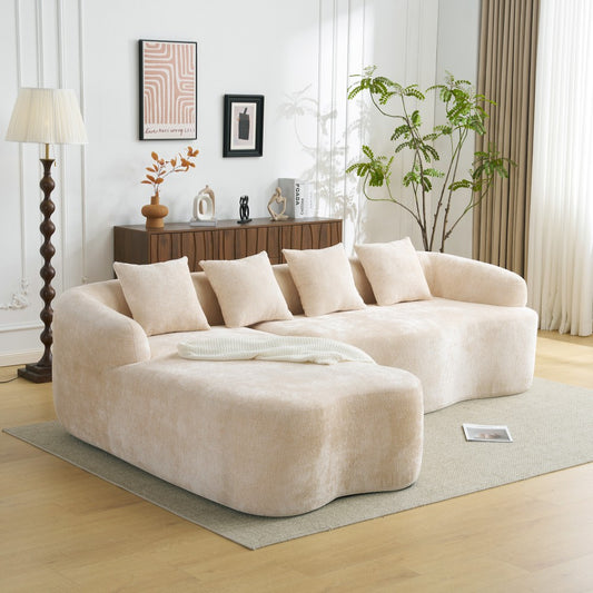 ya 28 Full Compression Beige L-Shape Sectional Chaise Sofa,Modular Chenille for Parlor
