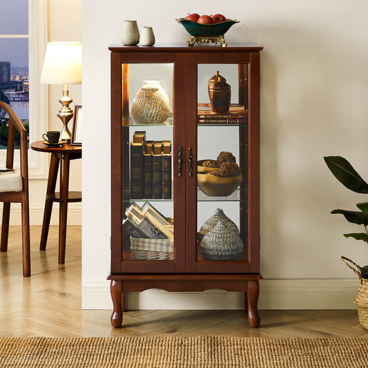 ya 28 Lighted Curio Cabinet Adjustable Shelves Mirrored Back Tempered Glass Doors