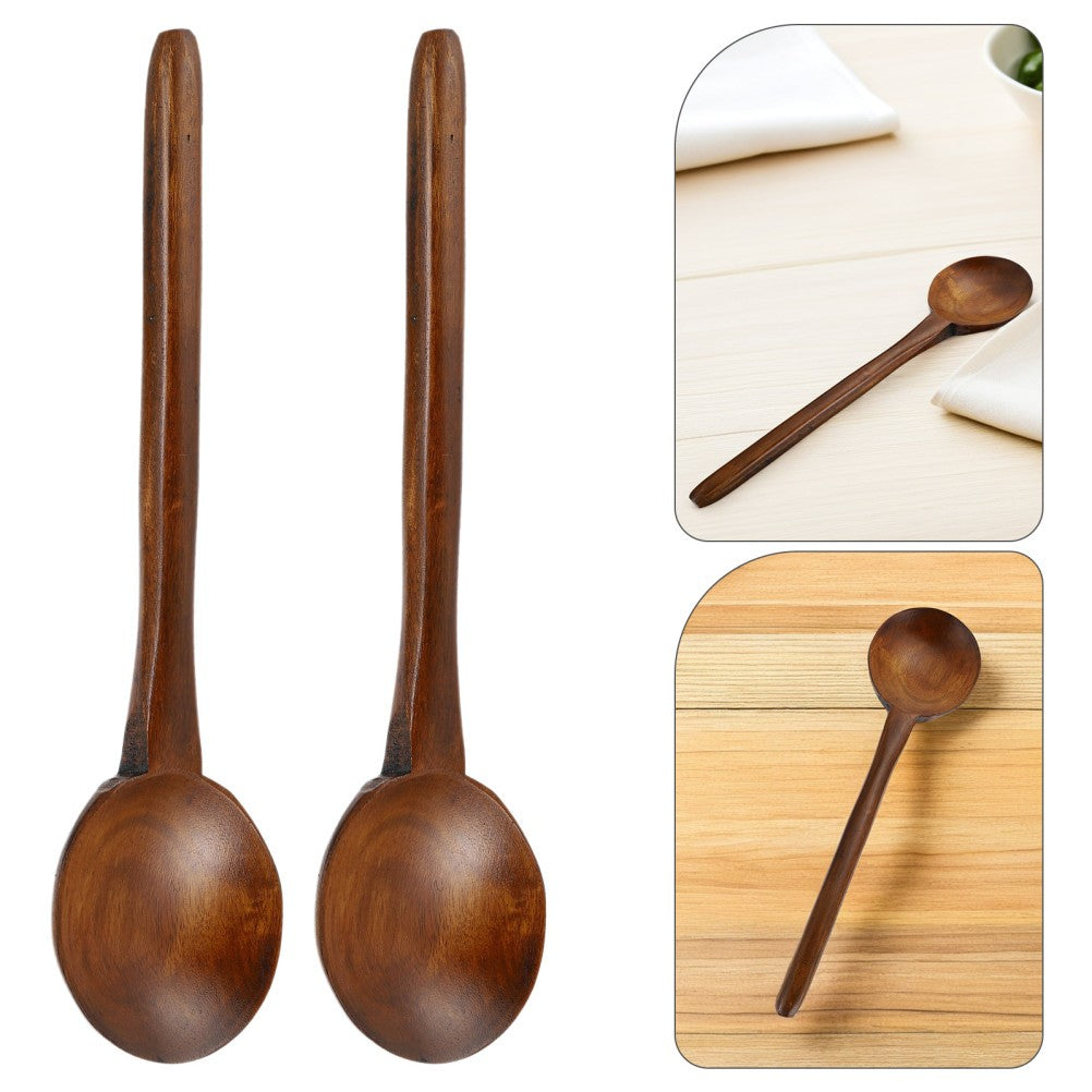 ya 26 2 Pcs Long Handle Wooden Kitchen Utensils Chinese Soup Spoon Japanese