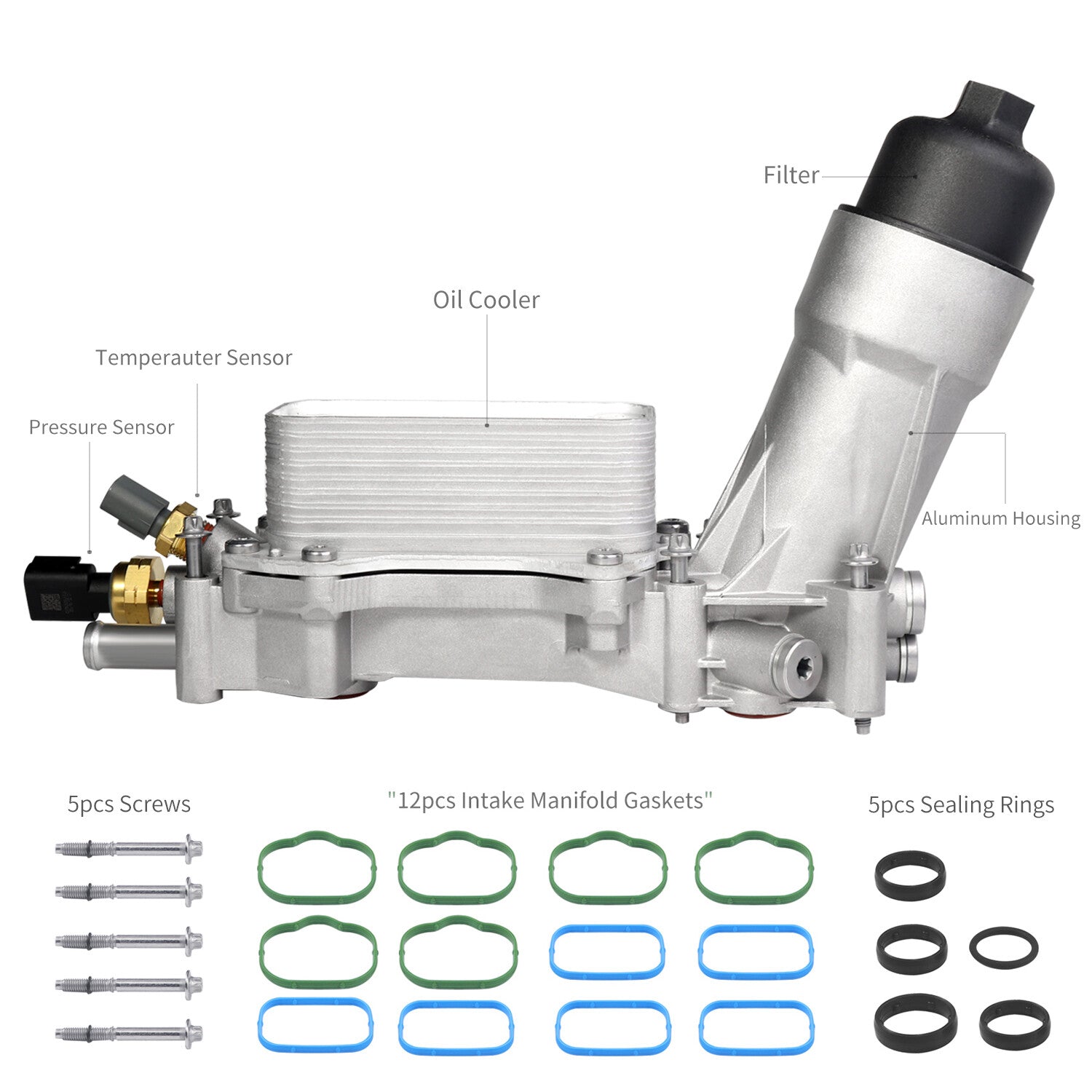ya 5 8.7 926-959 Aluminum Engine Oil Cooler w/ Adapter Gaskets Kit for Dodge 2017-2018