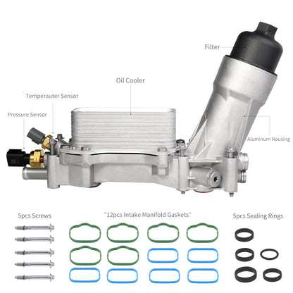 ya 5 8.7 926-959 Aluminum Engine Oil Cooler w/ Adapter Gaskets Kit for Dodge 2017-2018