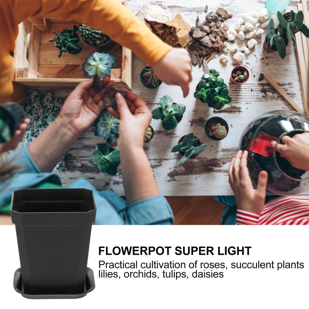 ya 14 10Pcs Plastic Flowerpots Thick Square with Tray for Garden