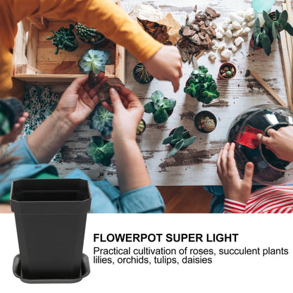 ya 14 10Pcs Plastic Flowerpots Thick Square with Tray for Garden