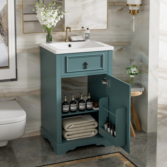 ya 28 20 Green Bathroom Vanity w/Ceramic Sink - Soft Close Door, Adjustable Shelf