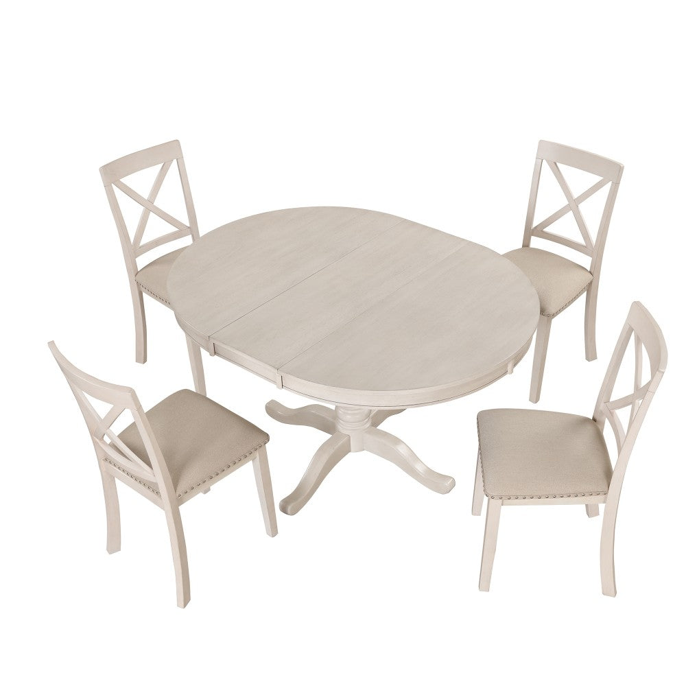 ya 28 For Dining Room Modern Antique White 5-Piece Dining Table Set,1 Table+4 Chairs