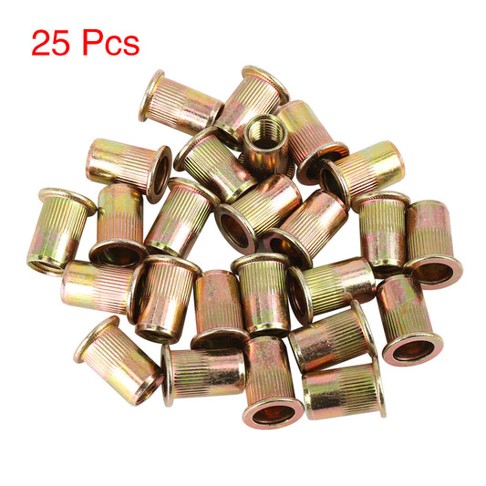 ya 2 7.15 25 Pcs M10 Zinc Plated Carbon Steel Car Flat Head Rivet Nut Threaded Insert