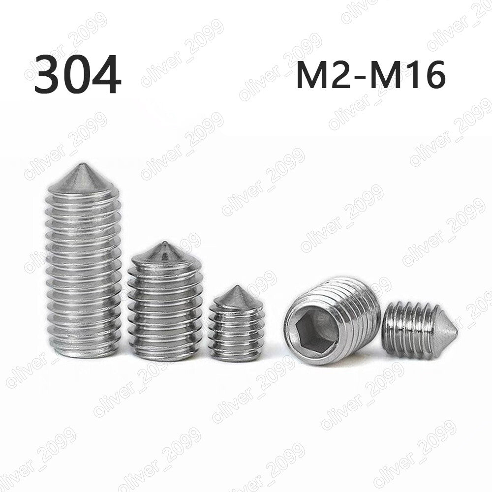 304 Stainless Steel Hex Socket Set Screw Cone Point Grub Screws DIN914 M2-M16