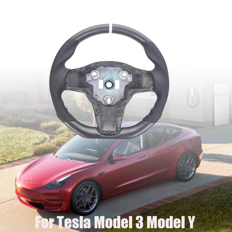 ya 10 10.28 For Model 3 for Model Y No heated Real Carbon Fiber Matte Flat Steering Whe
