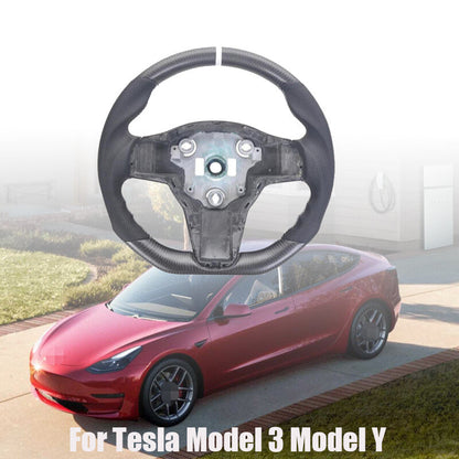 ya 10 10.28 For Model 3 for Model Y No heated Real Carbon Fiber Matte Flat Steering Whe