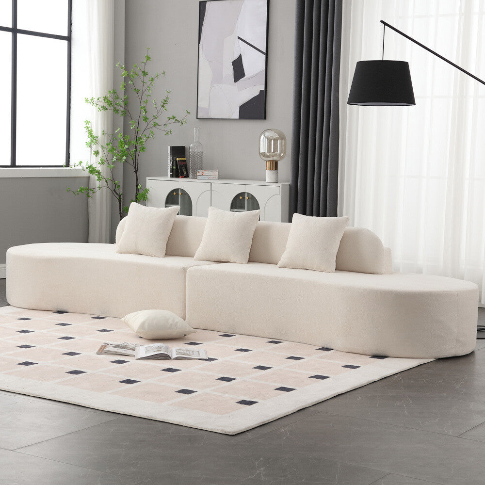 ya 28 Modern Curved Combo Sofa Terrycloth No Assembly 3 Pillows for Living Room Beige