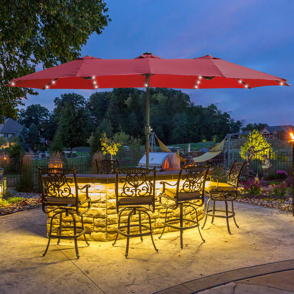 ya 15 10.20 15x9ft w/Light&Base Double-Sided Rectangular Patio Market Umbrella