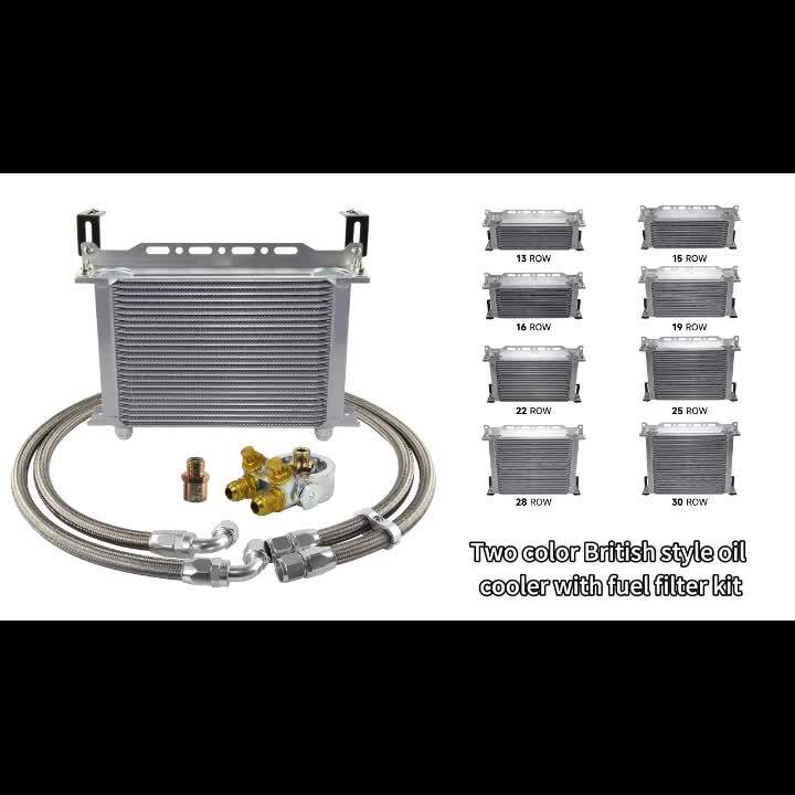 ya 5 8.7 13 Row Engine Trust Oil Cooler w/Thermostat Oil Filter Adapter Kit + Bracket BL